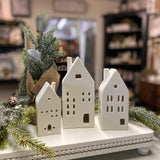 Lighted White Ceramic Holiday House | Set of 3