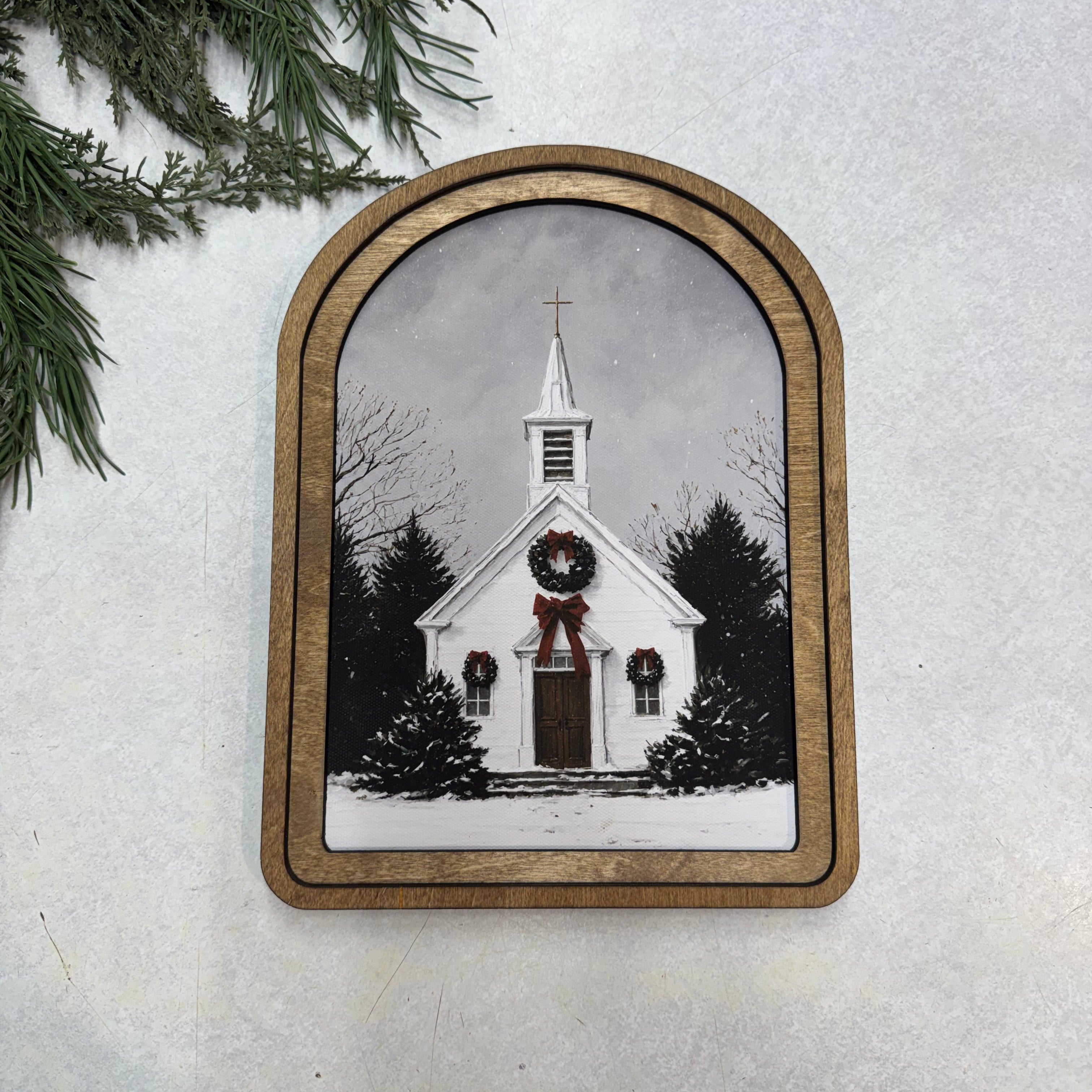 Arch Top Christmas Church Framed Art : 8.25x11"