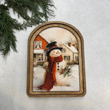 Arch Top Cozy Christmas Snowman Framed Art: 8.25x11"
