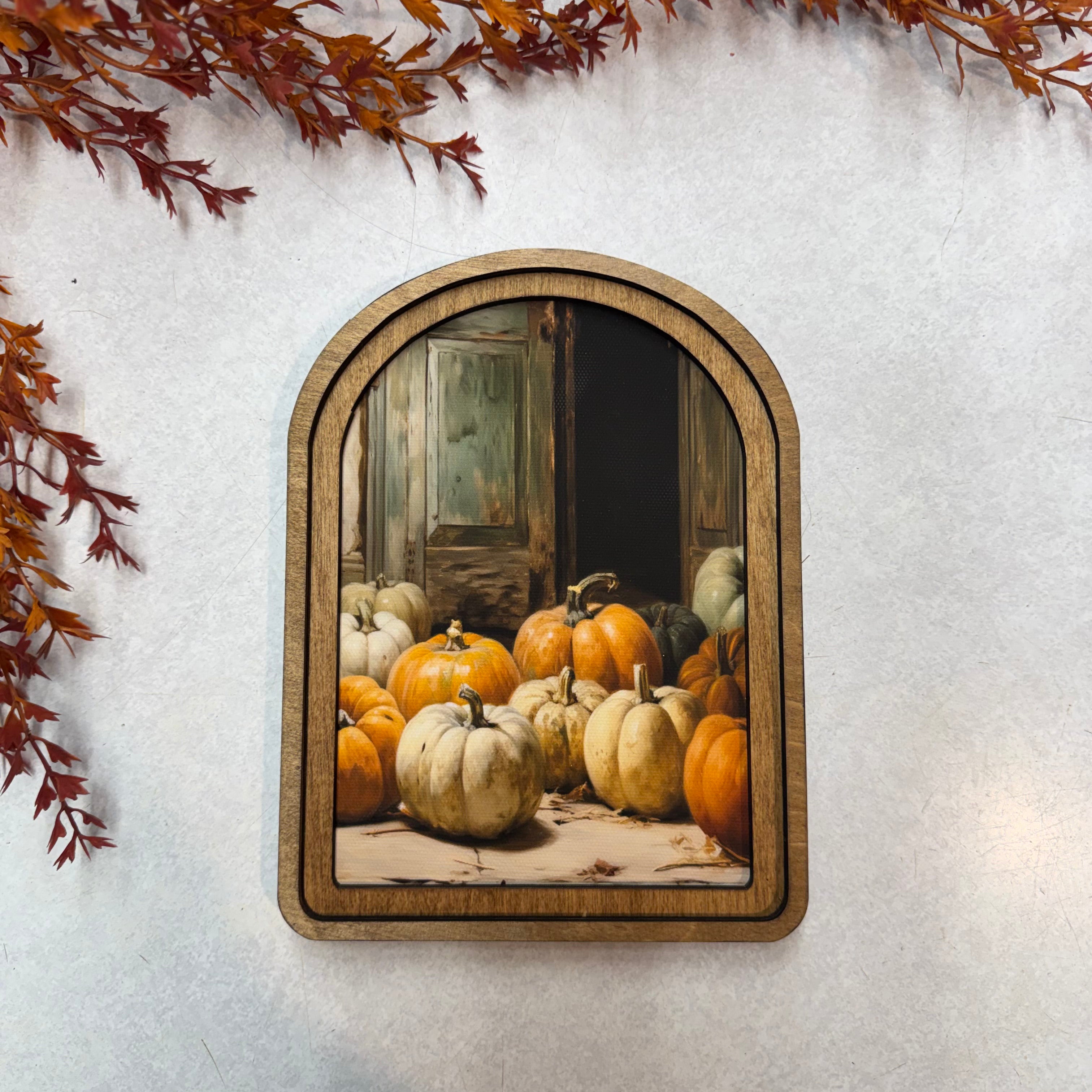 Arch Top Pumpkin Door Framed Art: 6x8”