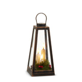Battery Operated Lantern with Candles and Greenery