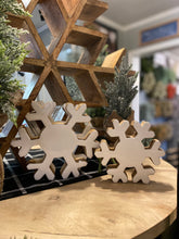 Load image into Gallery viewer, Wood + Enamel Snowflakes | Set of 2
