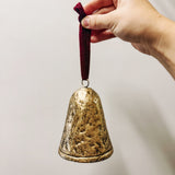 Antique Gold Bell with Velvet Ribbon Hanger