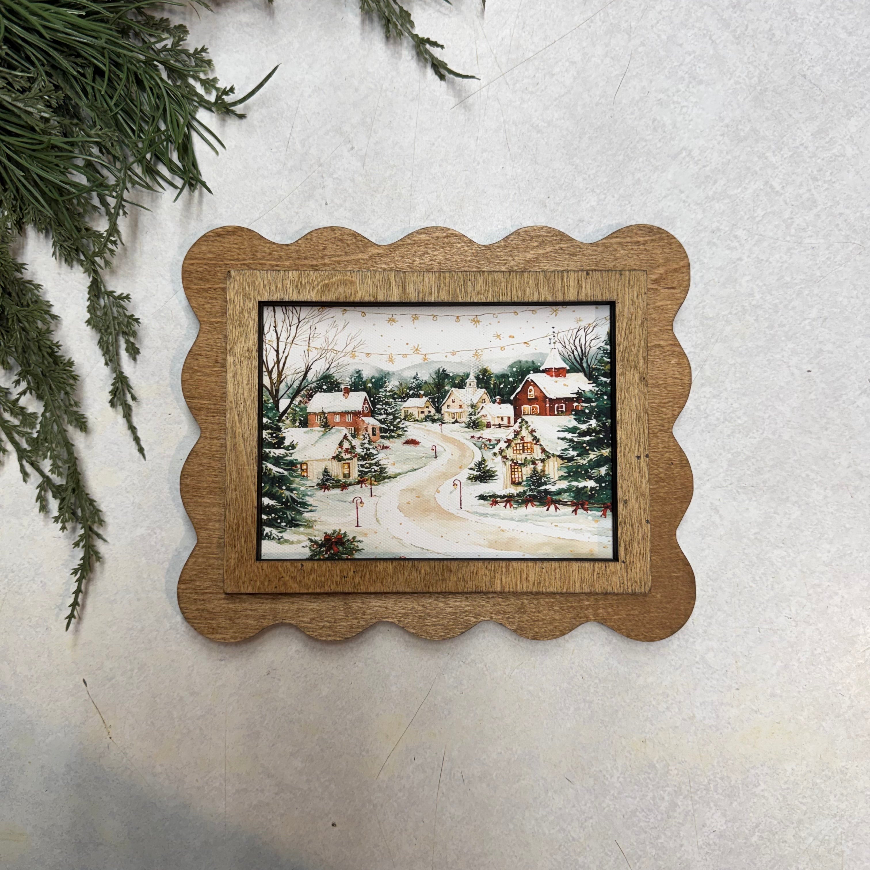 Scallop Christmas Village Framed Canvas Art
