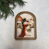 Arch Top Cozy Christmas Snowman Framed Art: 6x8"