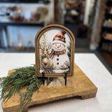 Arch Top Snowman Deer Framed Art: 6x8"