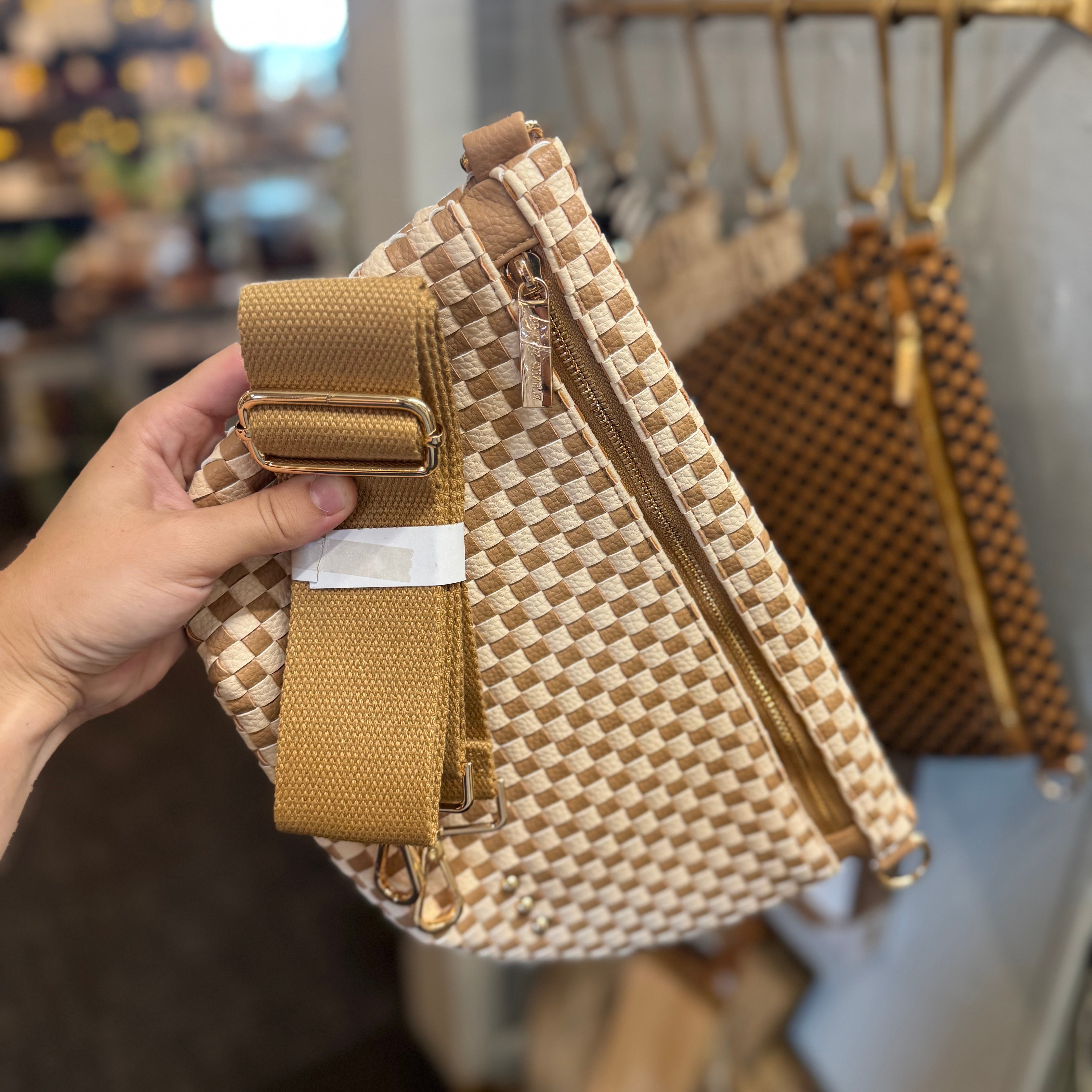 Westlyn Woven Crossbody Bag - Checkered Tan