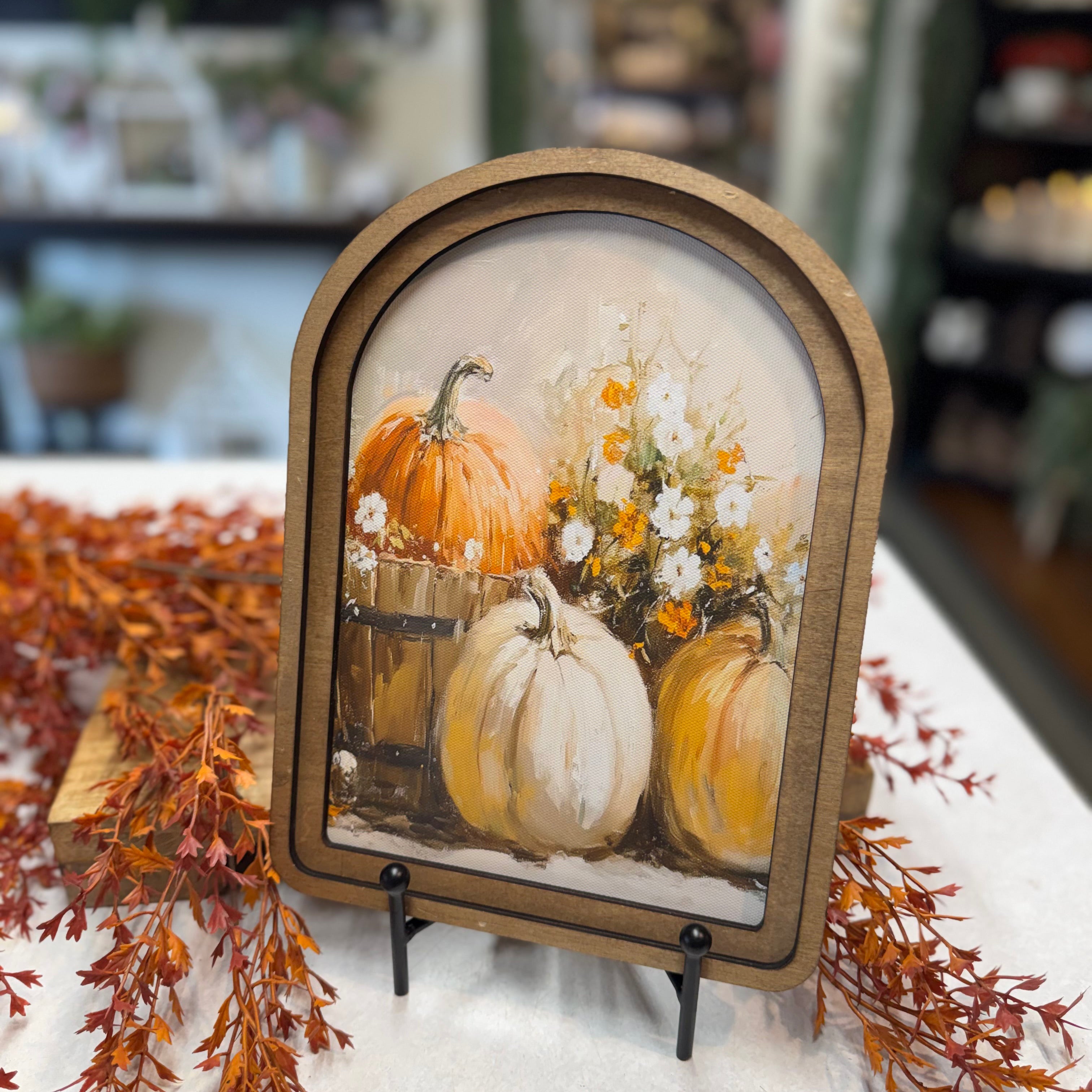 Arch Top Pumpkin Bucket Framed Art: 8.5x11”