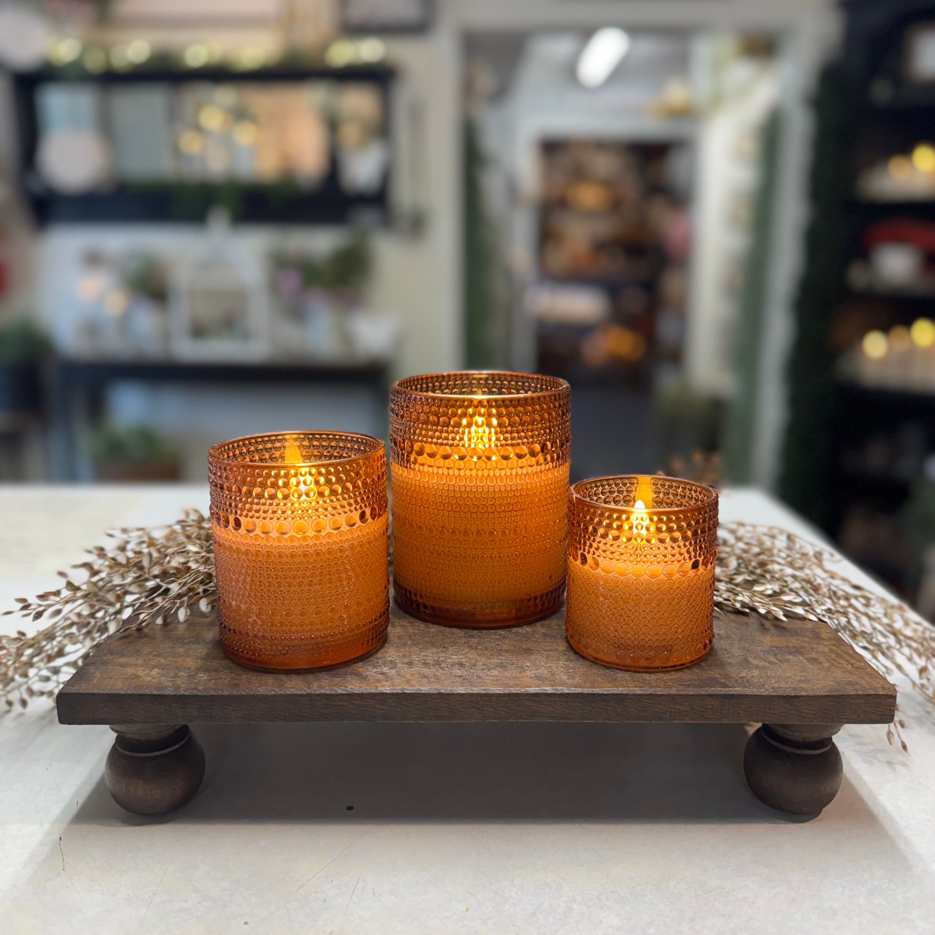 3.25" Sienna Dotted Glass 3D Flame Candle