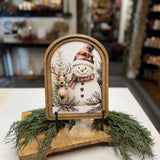 Arch Top Snowman Deer Framed Art: 8.25x11"