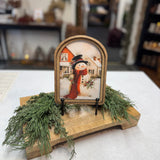 Arch Top Cozy Christmas Snowman Framed Art: 6x8"