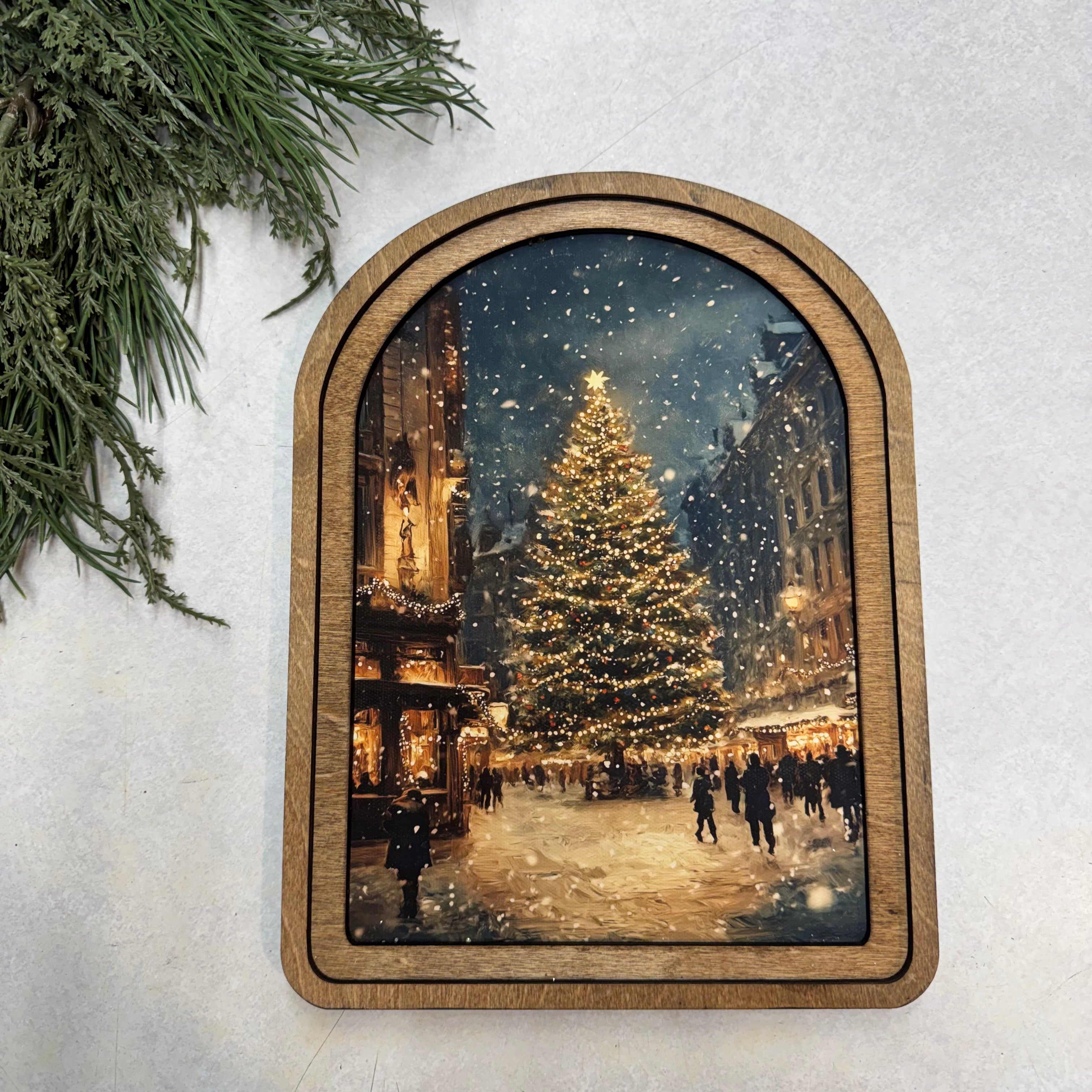 Arch Top Christmas Tree Main Street Framed Art: 8.25x11"