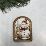 Arch Top Snowman Deer Framed Art: 6x8"