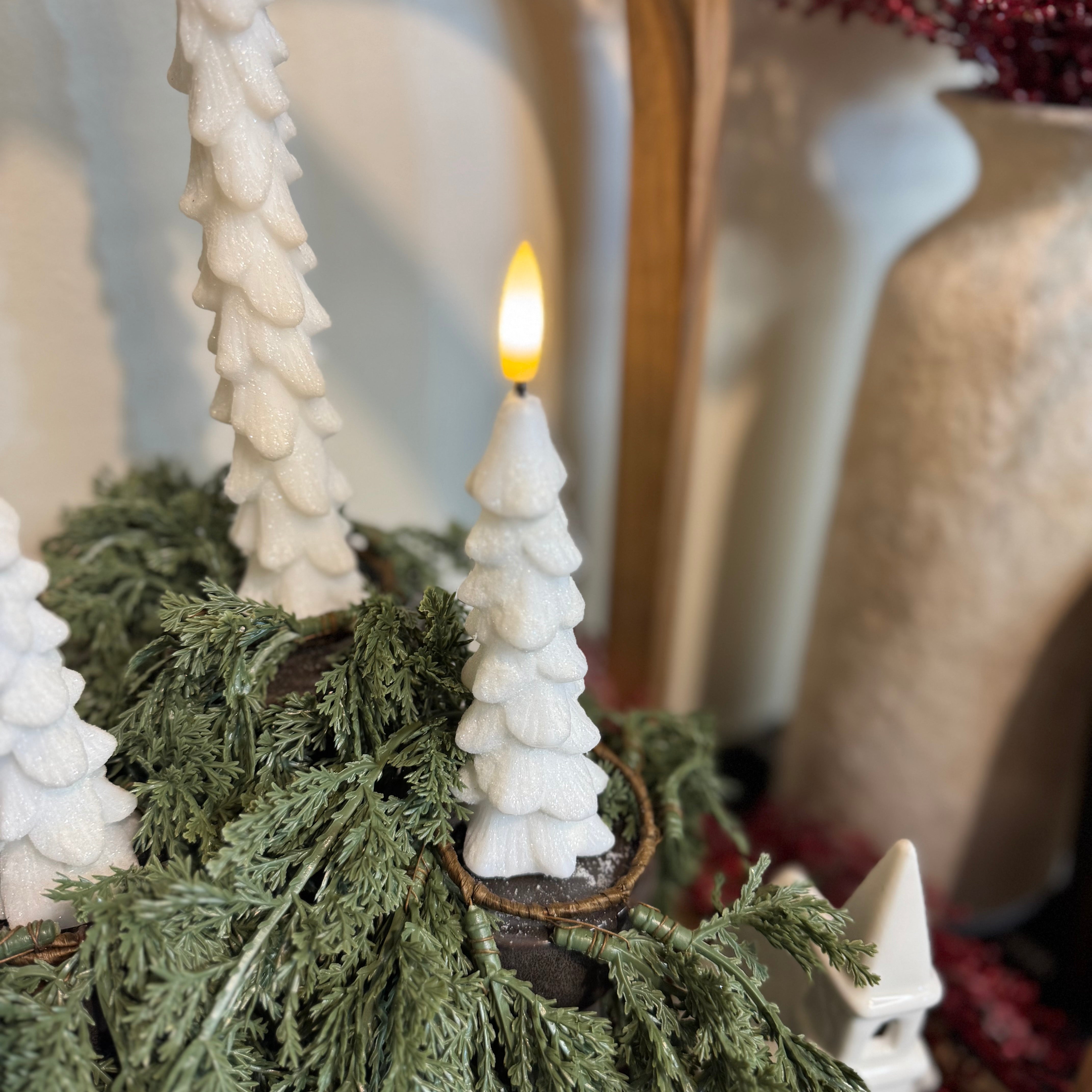 6" Glittered White Mini Tree Taper Candles
