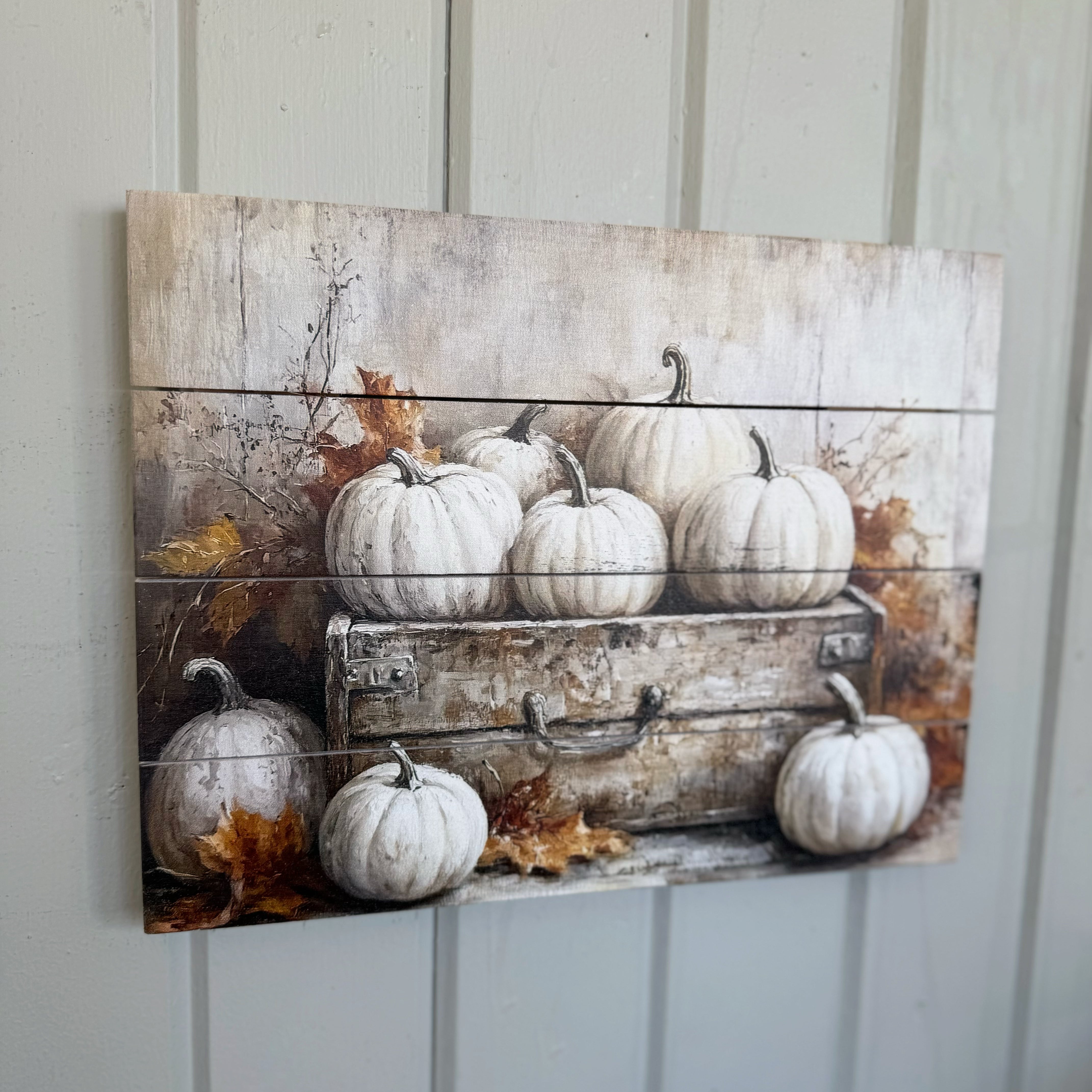 Rustic White Pumpkins - Pallet Sign