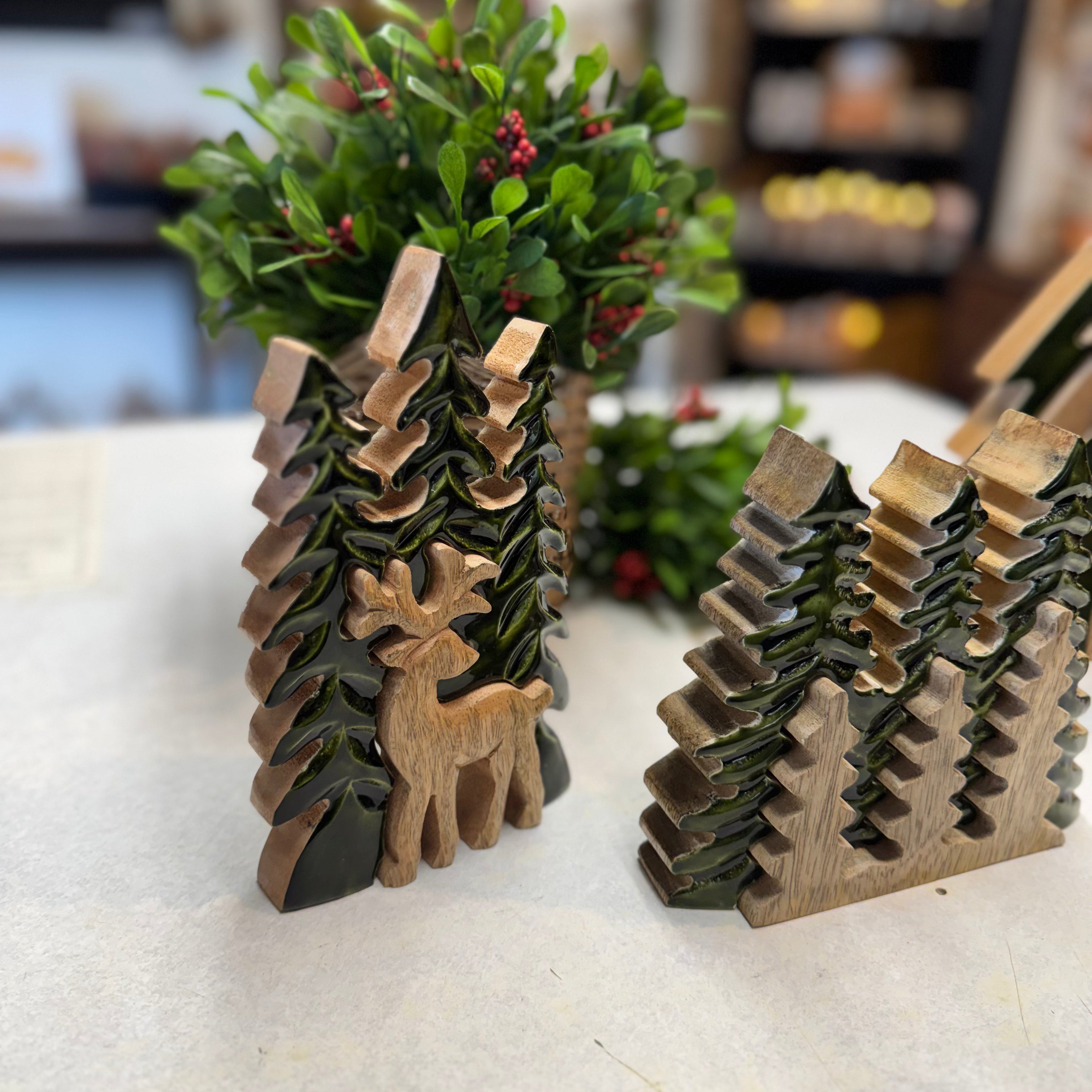 Green Wood Trees with Cut Out Deer