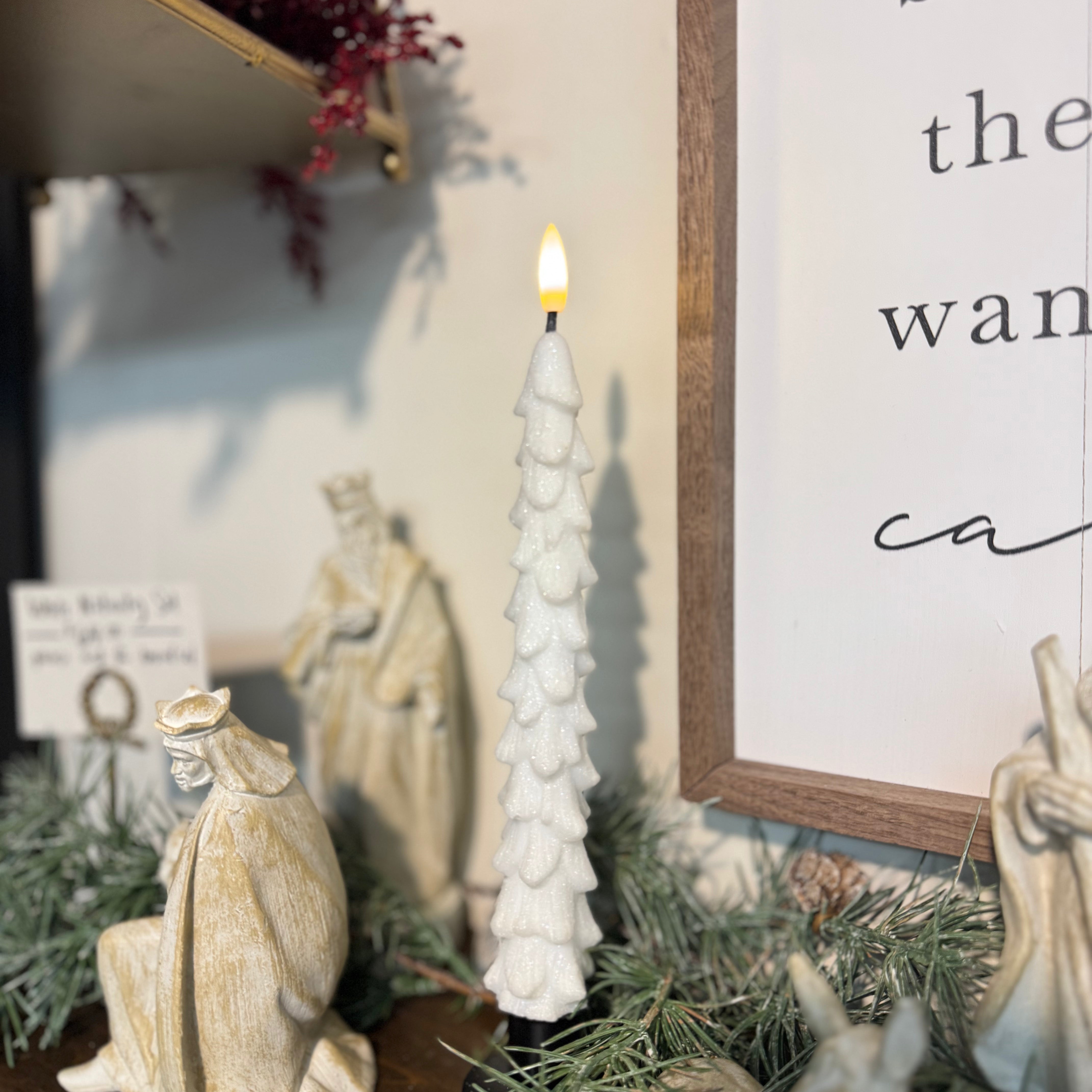 8.5" Glittered White Tree Taper Candles