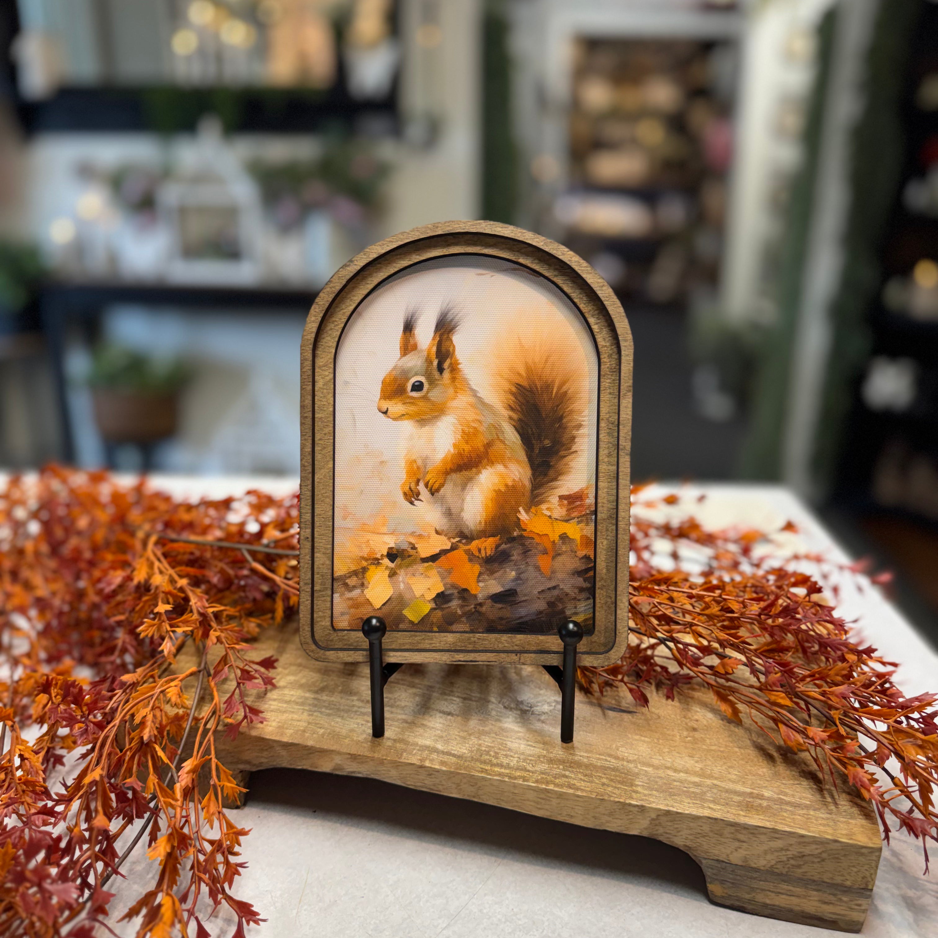 Arch Top Fall Squirrel Framed Art: 6x8”