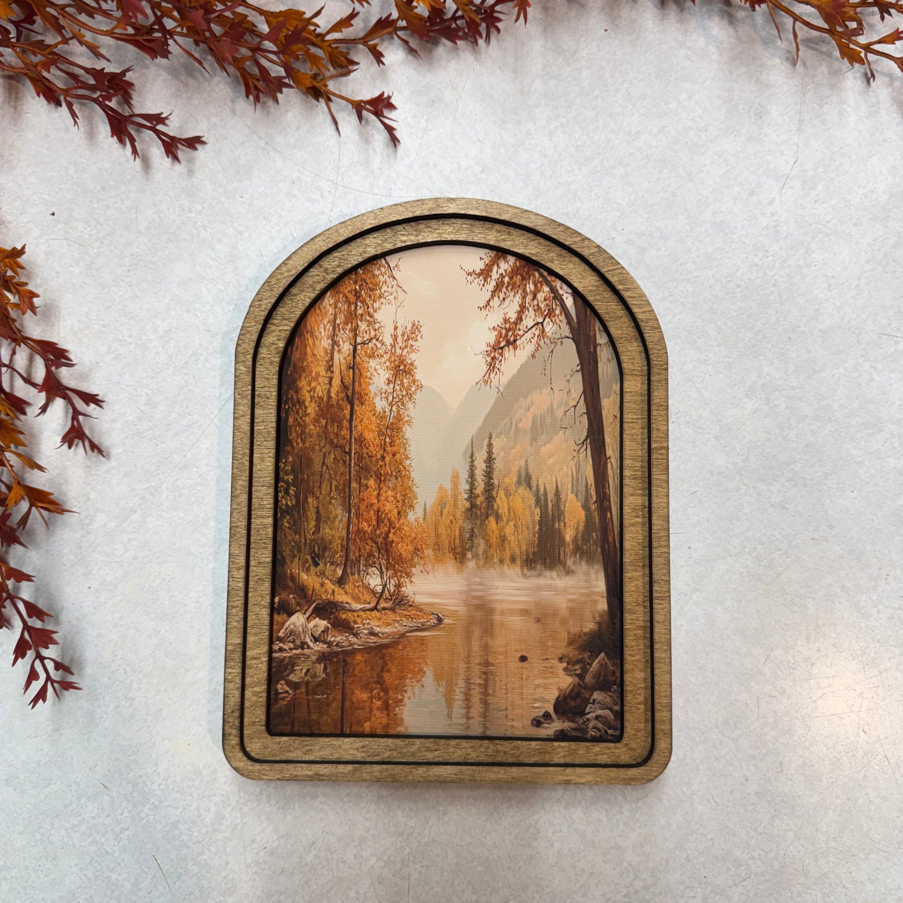 Arch Top Autumn River Framed Art: 6x8”