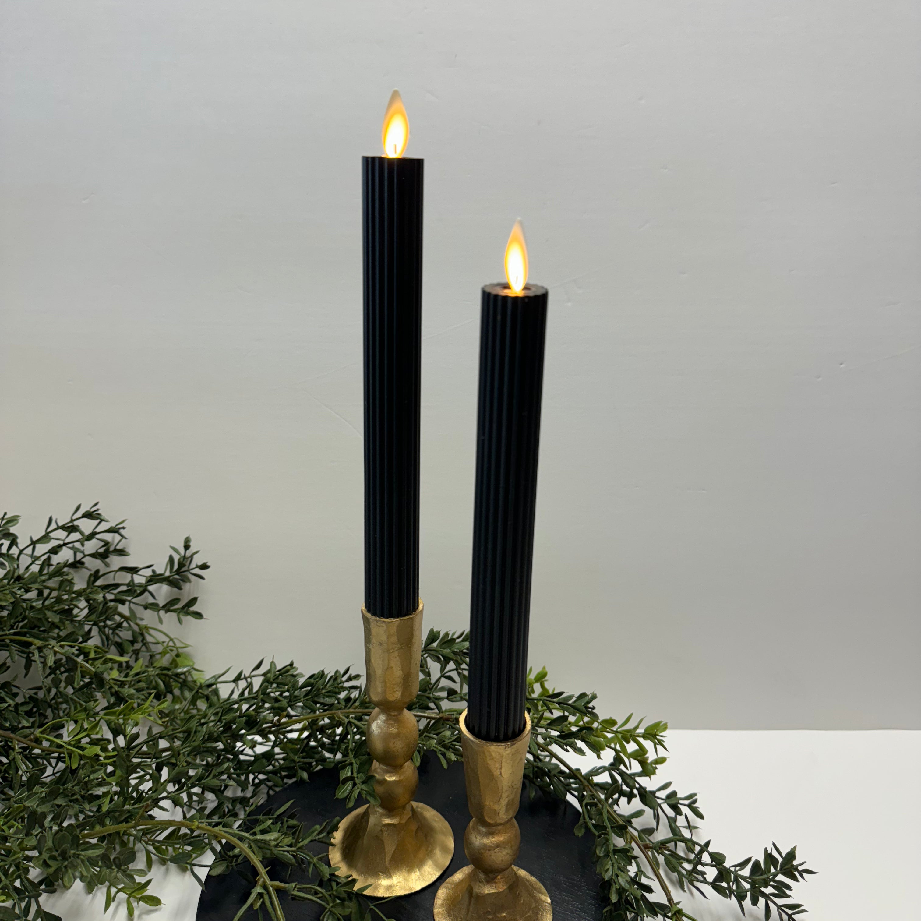 Black Moving Flame Taper Candle Set