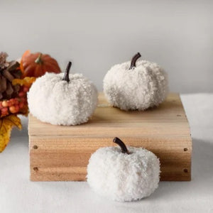 Mini Beige Teddy Cloth Pumpkins | Set of 3