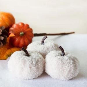 Mini Beige Teddy Cloth Pumpkins | Set of 3
