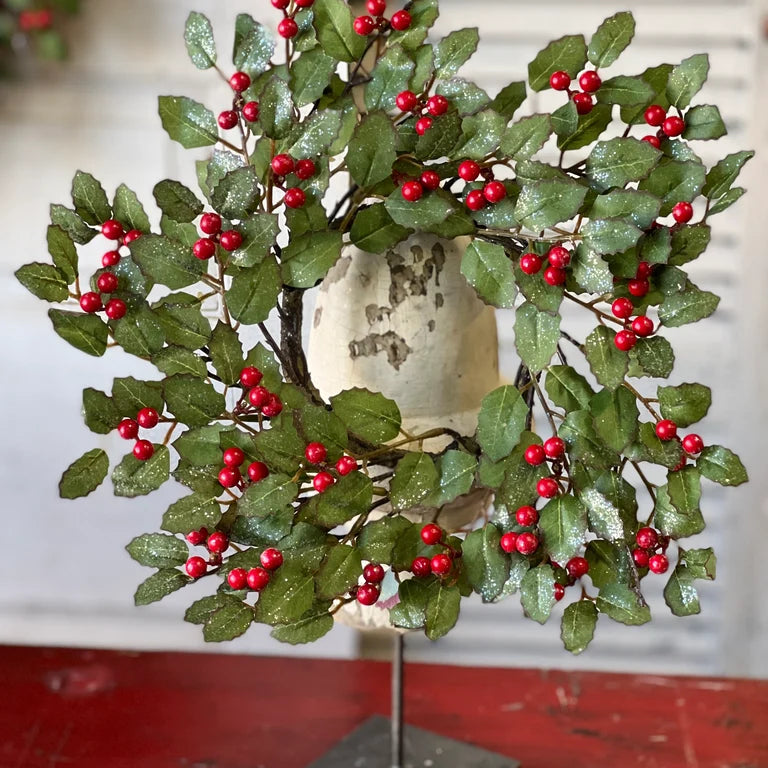 Holly Candle Ring with Berries | 4.25"